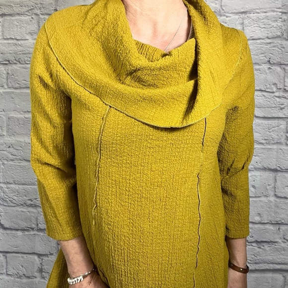 Vintage Yushi Mustard Yellow Cowl Neck Top - Picture 1 of 6